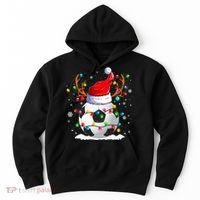 Soccer Santa Hat Reindeer Christmas Lights Funny Xmas Hoodie thumb 0