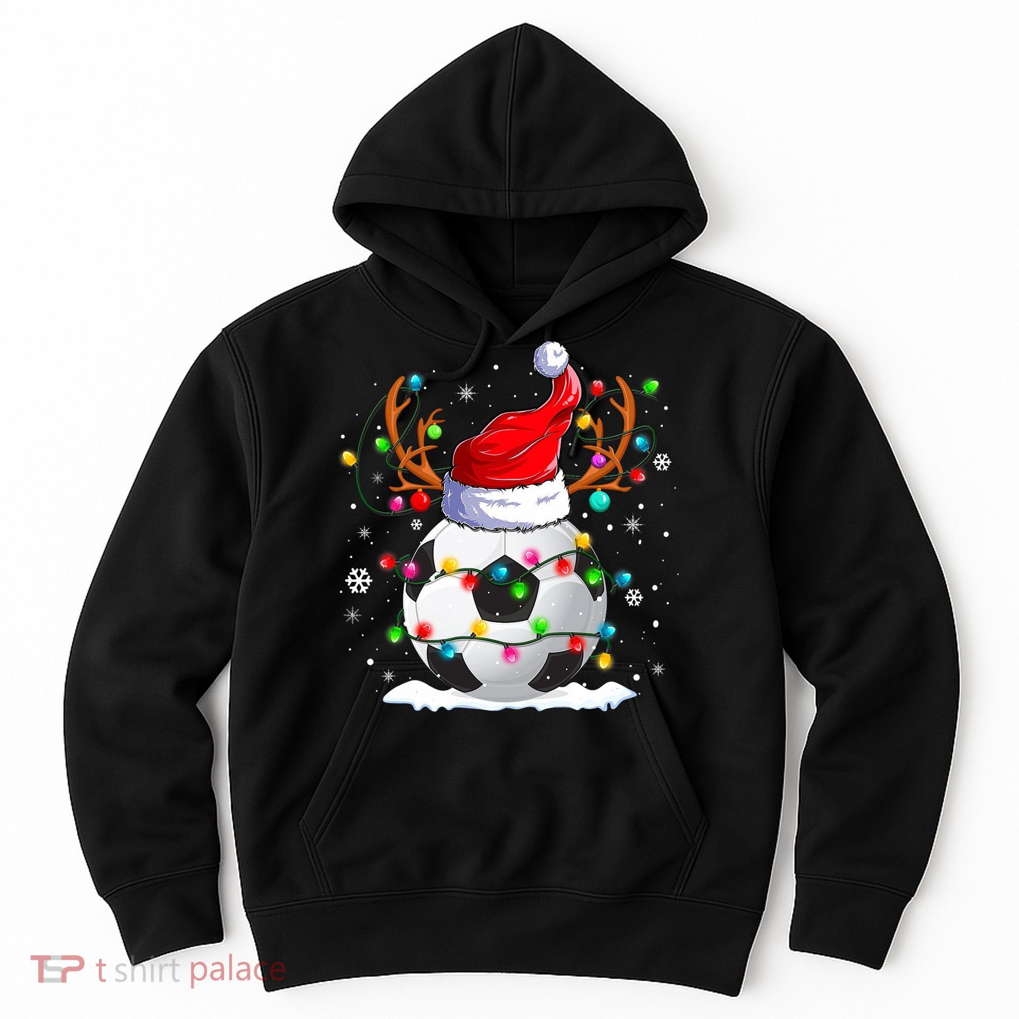 Soccer Santa Hat Reindeer Christmas Lights Funny Xmas Hoodie