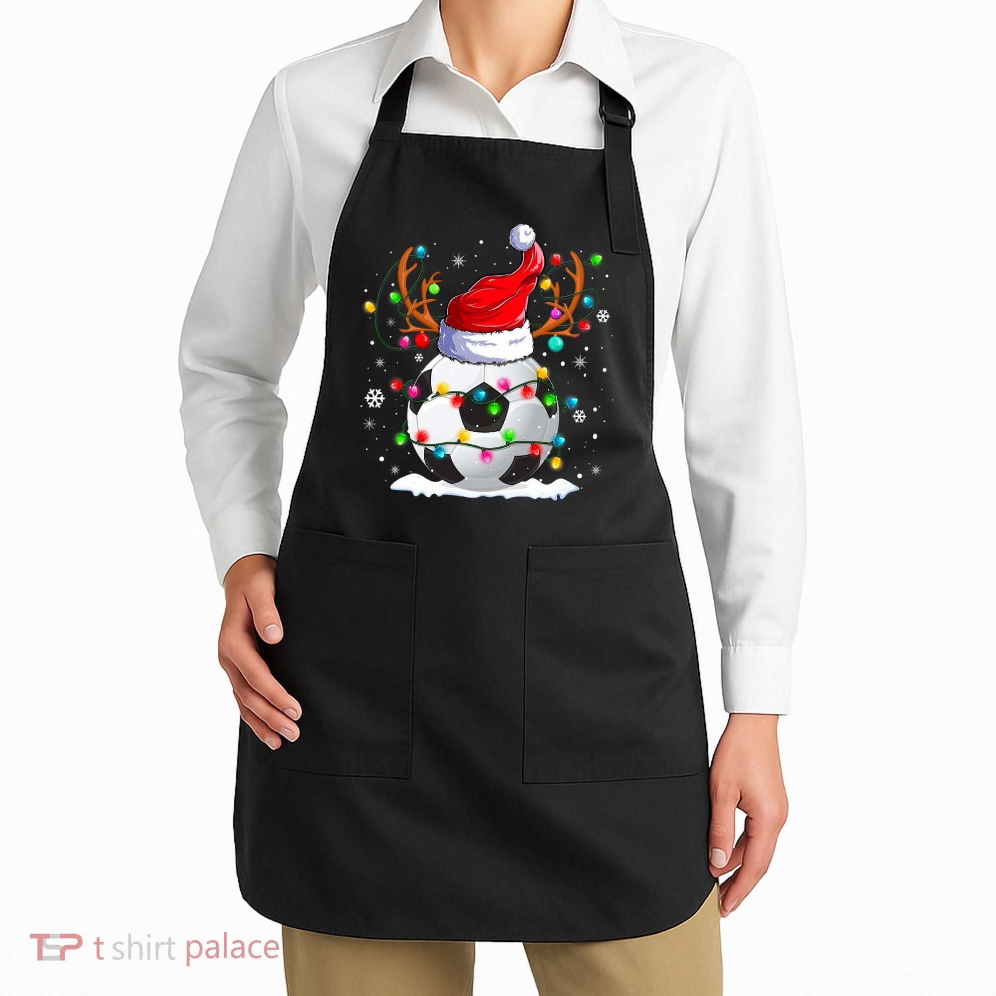 Soccer Santa Hat Reindeer Christmas Lights Funny Xmas Apron