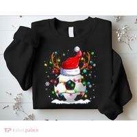 Soccer Santa Hat Reindeer Christmas Lights Funny Xmas Sweatshirt thumb 2