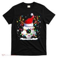 Soccer Santa Hat Reindeer Christmas Lights Funny Xmas T-Shirt thumb 0