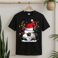 Soccer Santa Hat Reindeer Christmas Lights Funny Xmas T-Shirt thumb 2