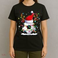 Soccer Santa Hat Reindeer Christmas Lights Funny Xmas T-Shirt thumb 4