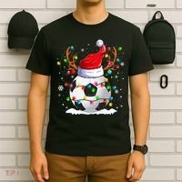 Soccer Santa Hat Reindeer Christmas Lights Funny Xmas T-Shirt thumb 6