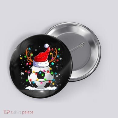 Soccer Santa Hat Reindeer Christmas Lights Funny Xmas Button