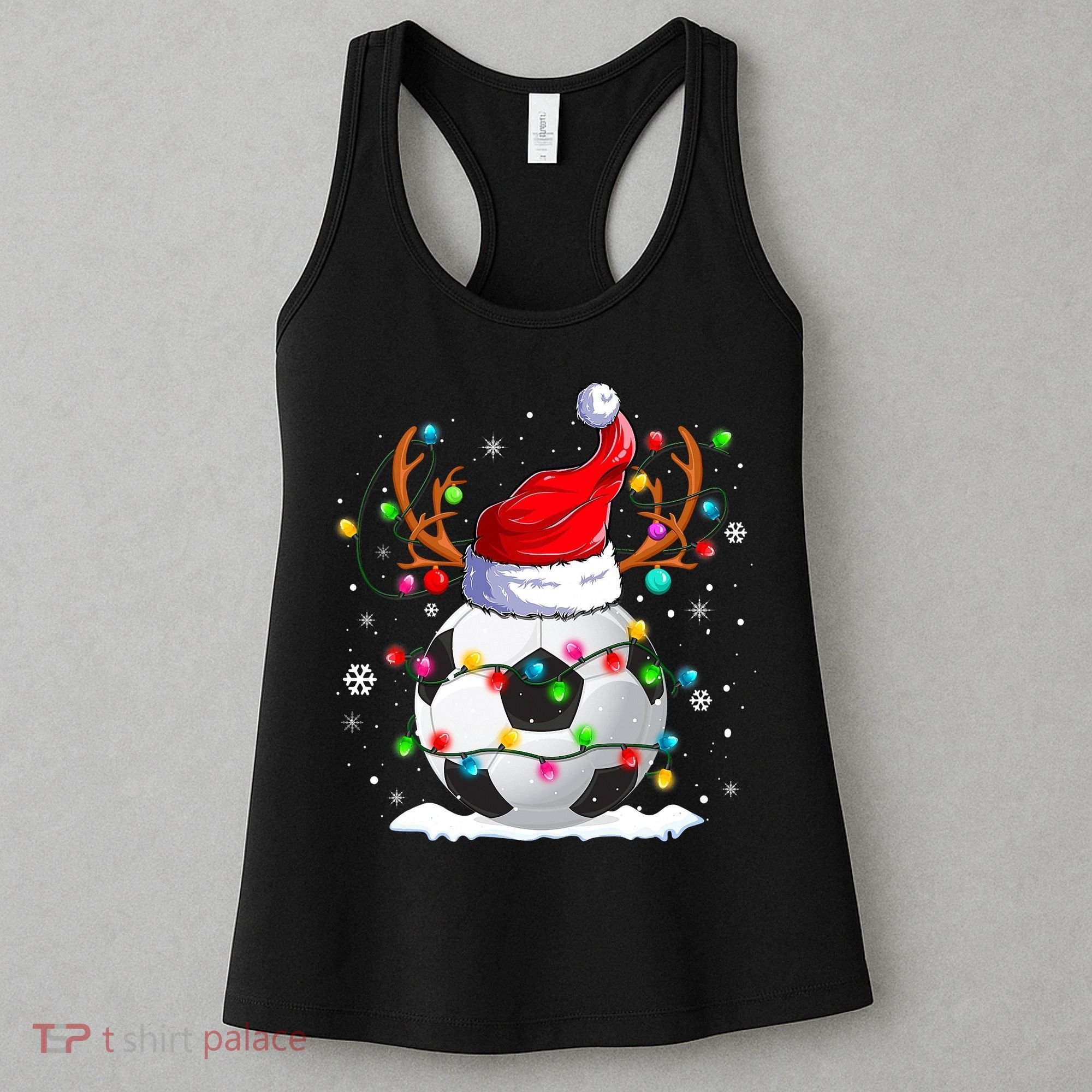 Soccer Santa Hat Reindeer Christmas Lights Funny Xmas Women's Tank Top