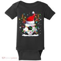 Soccer Santa Hat Reindeer Christmas Lights Funny Xmas Baby Bodysuit thumb 0