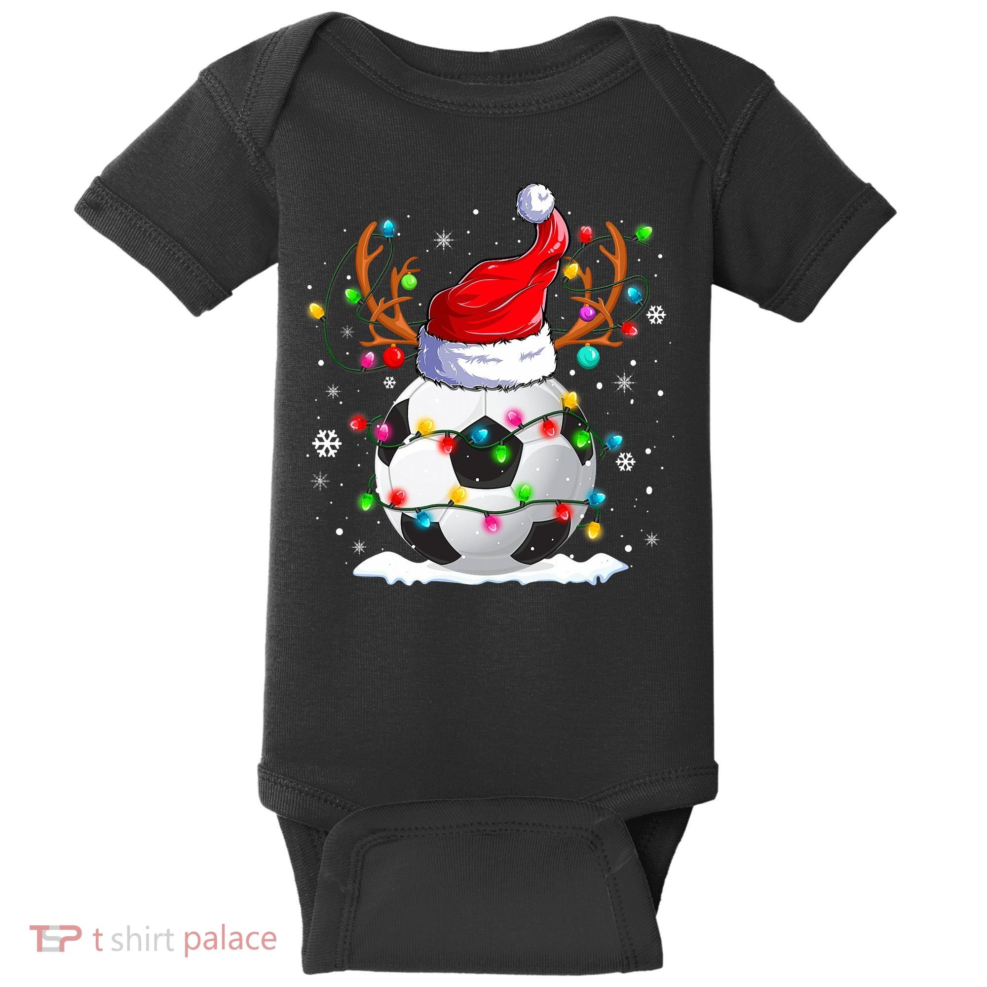 Soccer Santa Hat Reindeer Christmas Lights Funny Xmas Baby Bodysuit