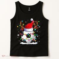 Soccer Santa Hat Reindeer Christmas Lights Funny Xmas Tank Top thumb 2