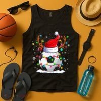 Soccer Santa Hat Reindeer Christmas Lights Funny Xmas Tank Top thumb 4