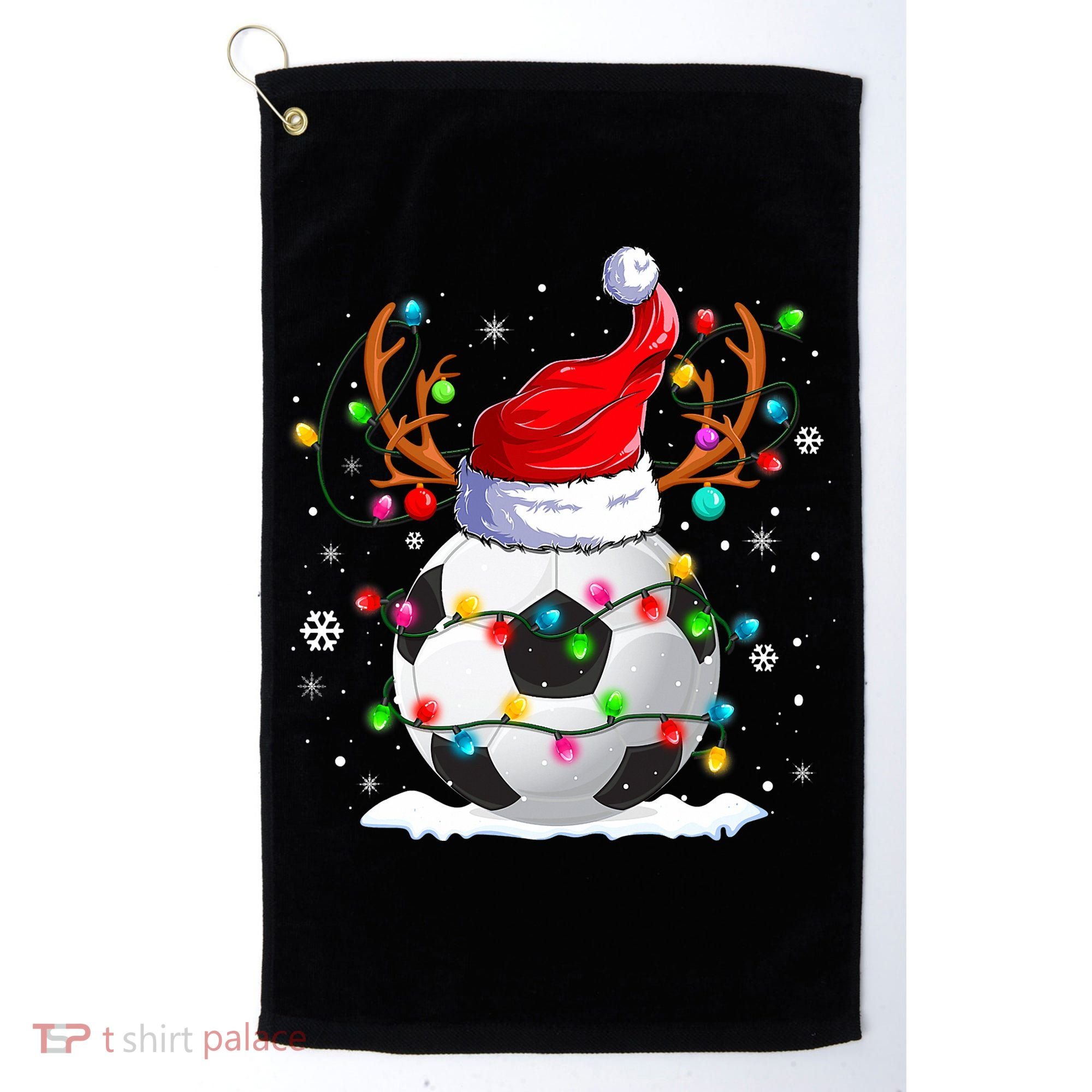 Soccer Santa Hat Reindeer Christmas Lights Funny Xmas Golf Towel