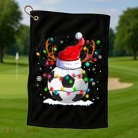 Soccer Santa Hat Reindeer Christmas Lights Funny Xmas Golf Towel thumb 1