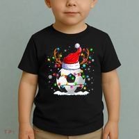 Soccer Santa Hat Reindeer Christmas Lights Funny Xmas Toddler T-Shirt thumb 2