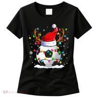 Soccer Santa Hat Reindeer Christmas Lights Funny Xmas Women's T-Shirt thumb 0
