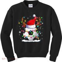 Soccer Santa Hat Reindeer Christmas Lights Funny Xmas Kids Sweatshirt thumb 0