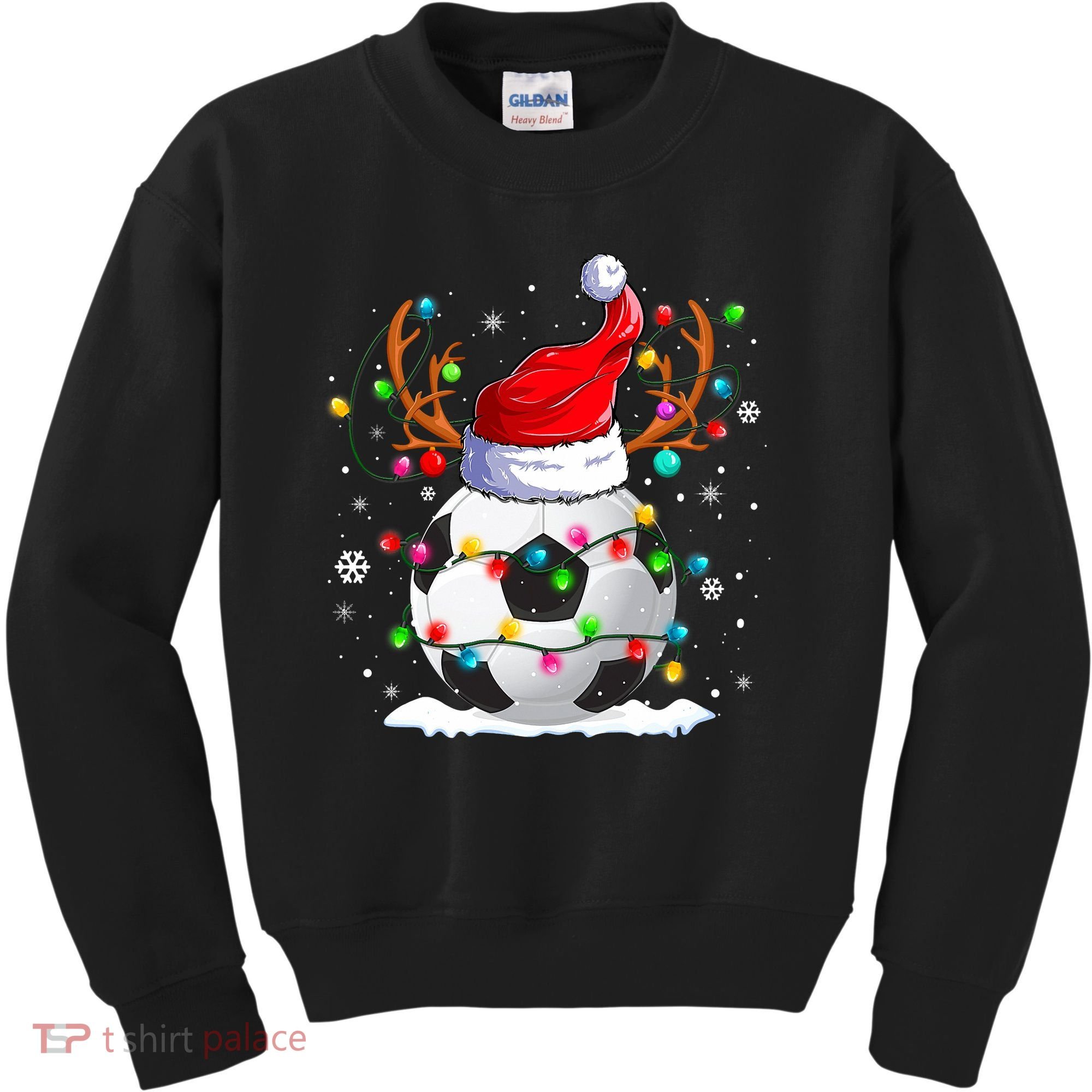 Soccer Santa Hat Reindeer Christmas Lights Funny Xmas Kids Sweatshirt
