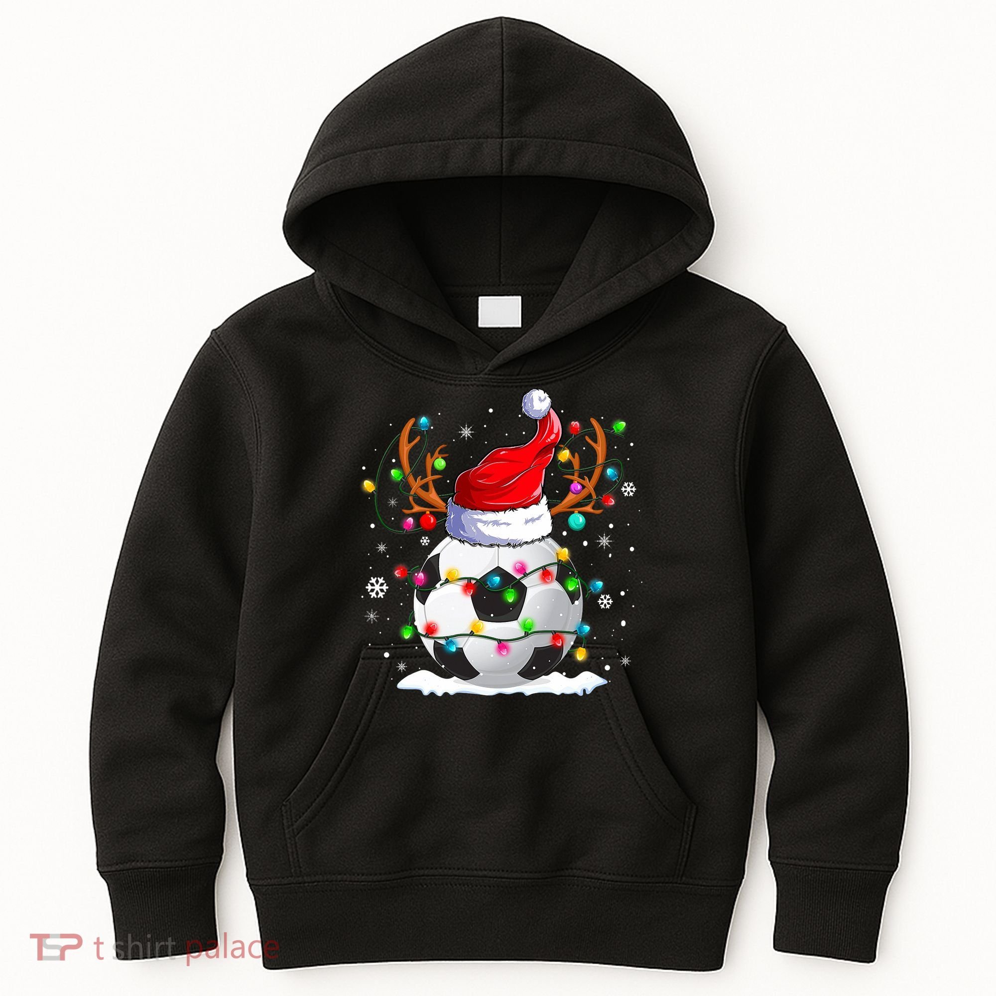 Soccer Santa Hat Reindeer Christmas Lights Funny Xmas Kids Hoodie