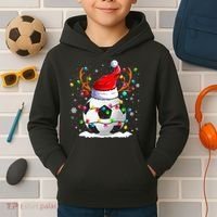 Soccer Santa Hat Reindeer Christmas Lights Funny Xmas Kids Hoodie thumb 2