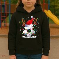 Soccer Santa Hat Reindeer Christmas Lights Funny Xmas Kids Hoodie thumb 3