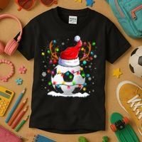 Soccer Santa Hat Reindeer Christmas Lights Funny Xmas Kids T-Shirt thumb 3