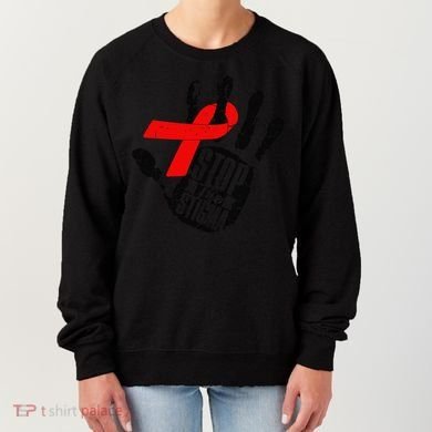 Stop Stigma Hiv Aids Awareness Month Handprint Red Ribbon Women's Sweatshirt