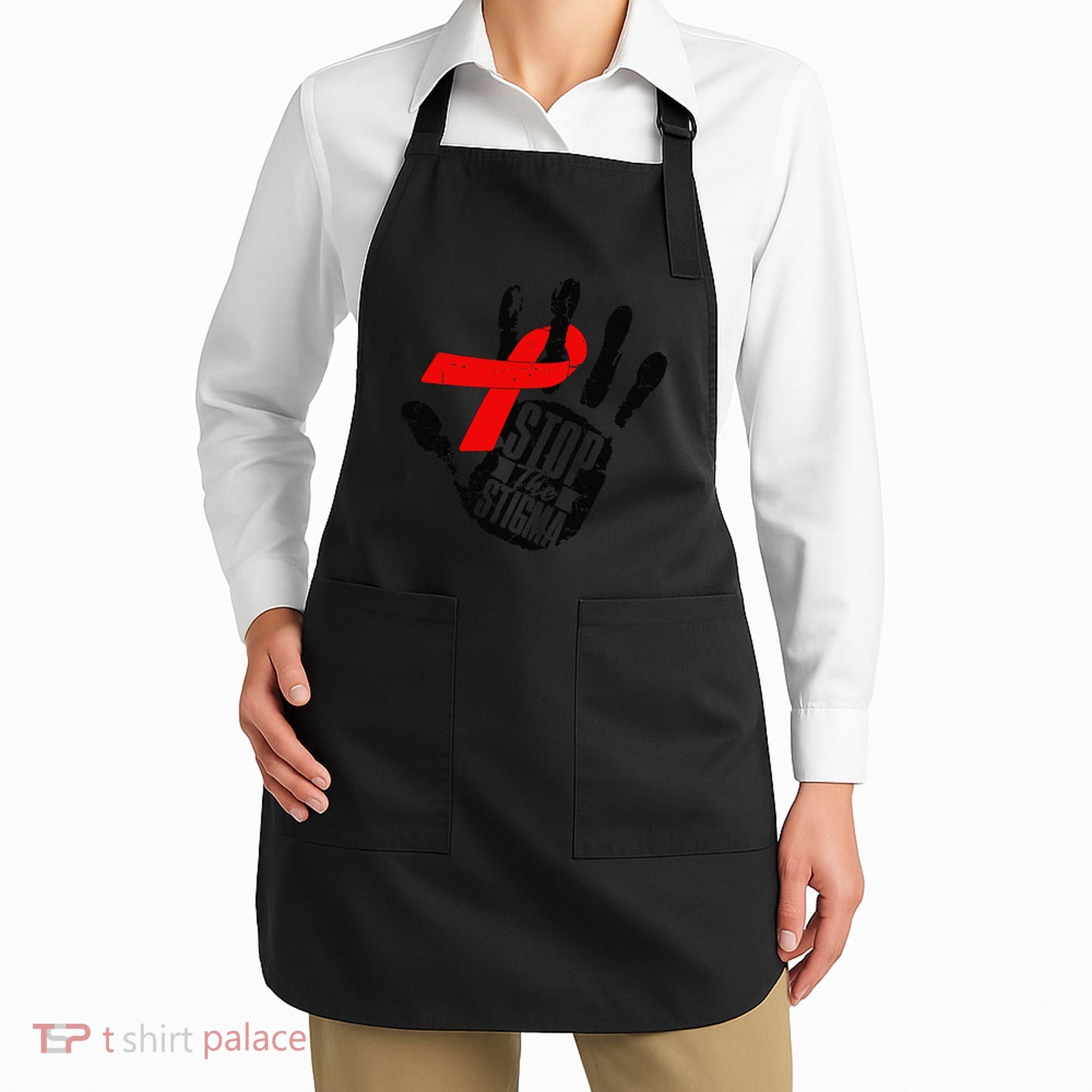 Stop Stigma Hiv Aids Awareness Month Handprint Red Ribbon Apron