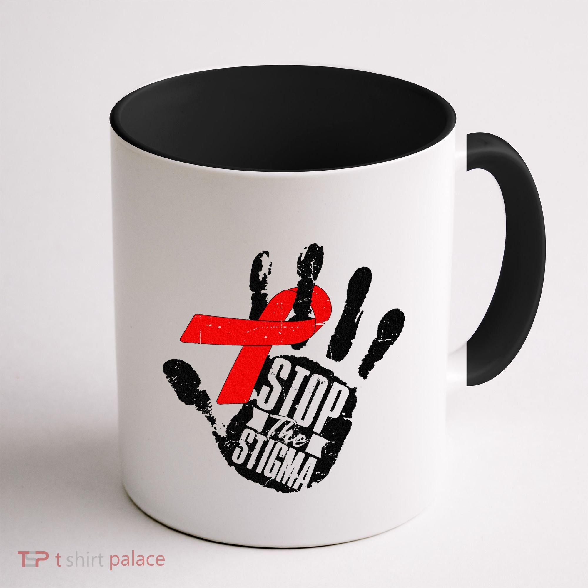 Stop Stigma Hiv Aids Awareness Month Handprint Red Ribbon Coffee Mug