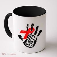 Stop Stigma Hiv Aids Awareness Month Handprint Red Ribbon Coffee Mug thumb 0
