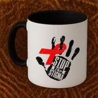 Stop Stigma Hiv Aids Awareness Month Handprint Red Ribbon Coffee Mug thumb 2