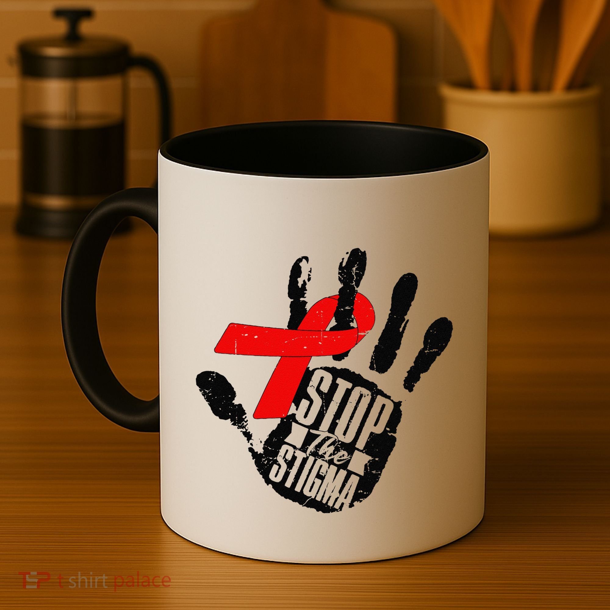 Stop Stigma Hiv Aids Awareness Month Handprint Red Ribbon Coffee Mug