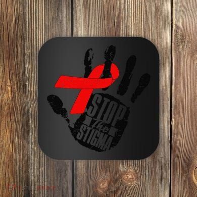 Stop Stigma Hiv Aids Awareness Month Handprint Red Ribbon Coaster