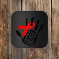 Stop Stigma Hiv Aids Awareness Month Handprint Red Ribbon Coaster thumb 0