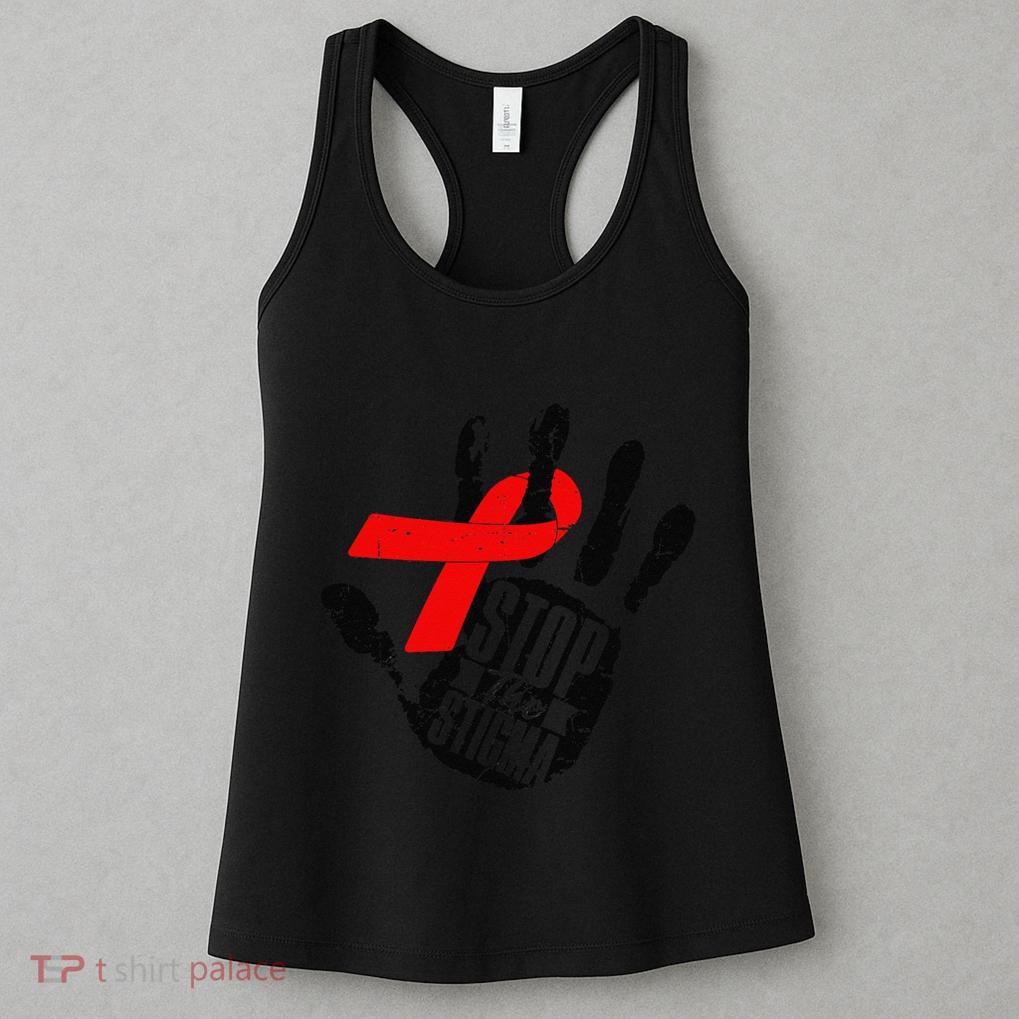 Stop Stigma Hiv Aids Awareness Month Handprint Red Ribbon Women's Tank Top