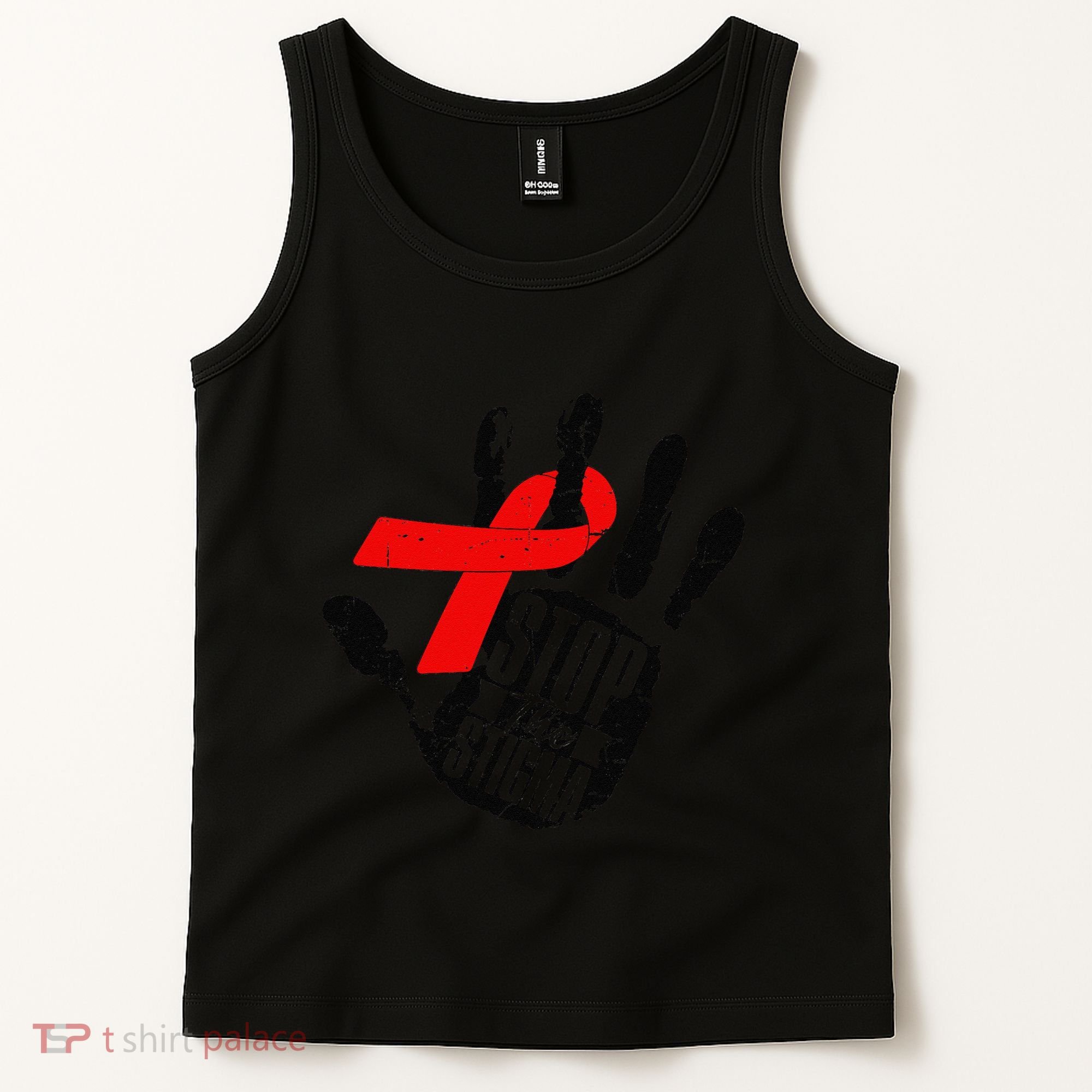 Stop Stigma Hiv Aids Awareness Month Handprint Red Ribbon Tank Top
