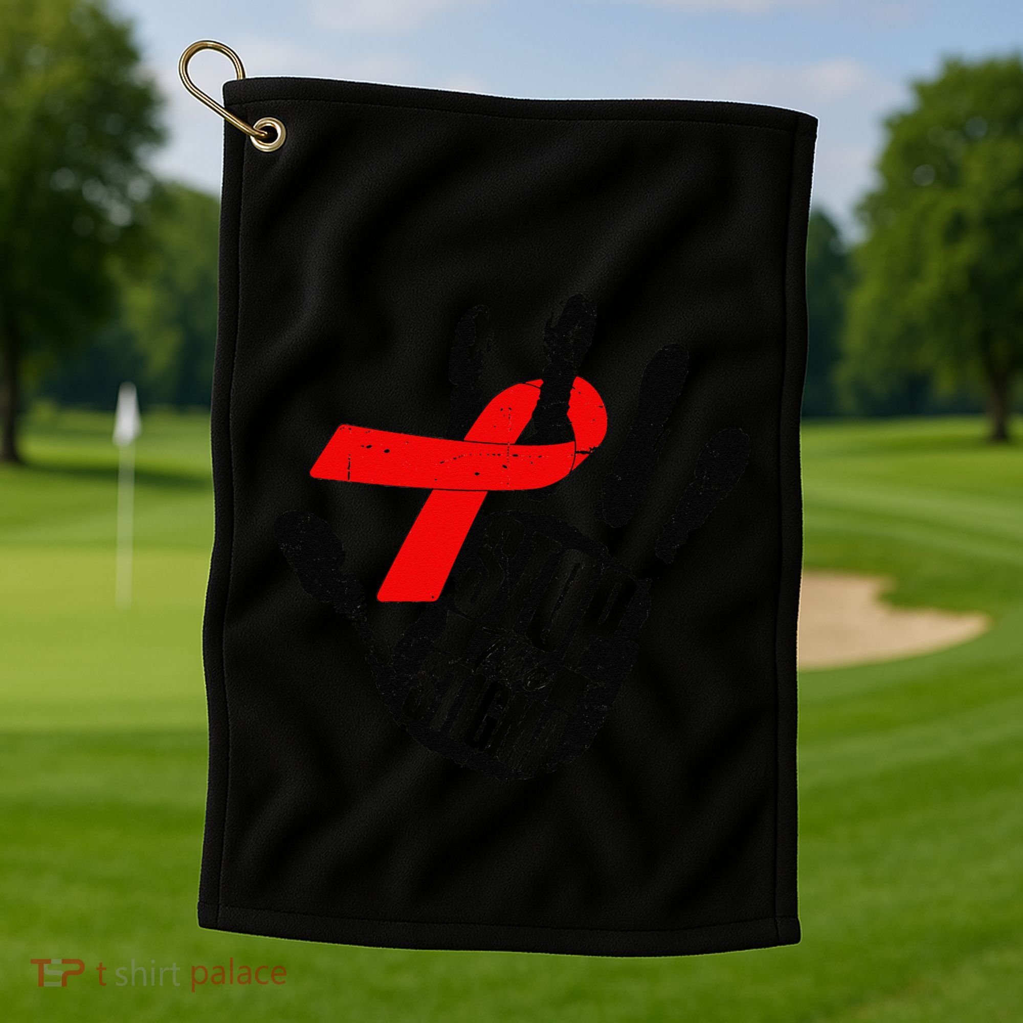 Stop Stigma Hiv Aids Awareness Month Handprint Red Ribbon Golf Towel