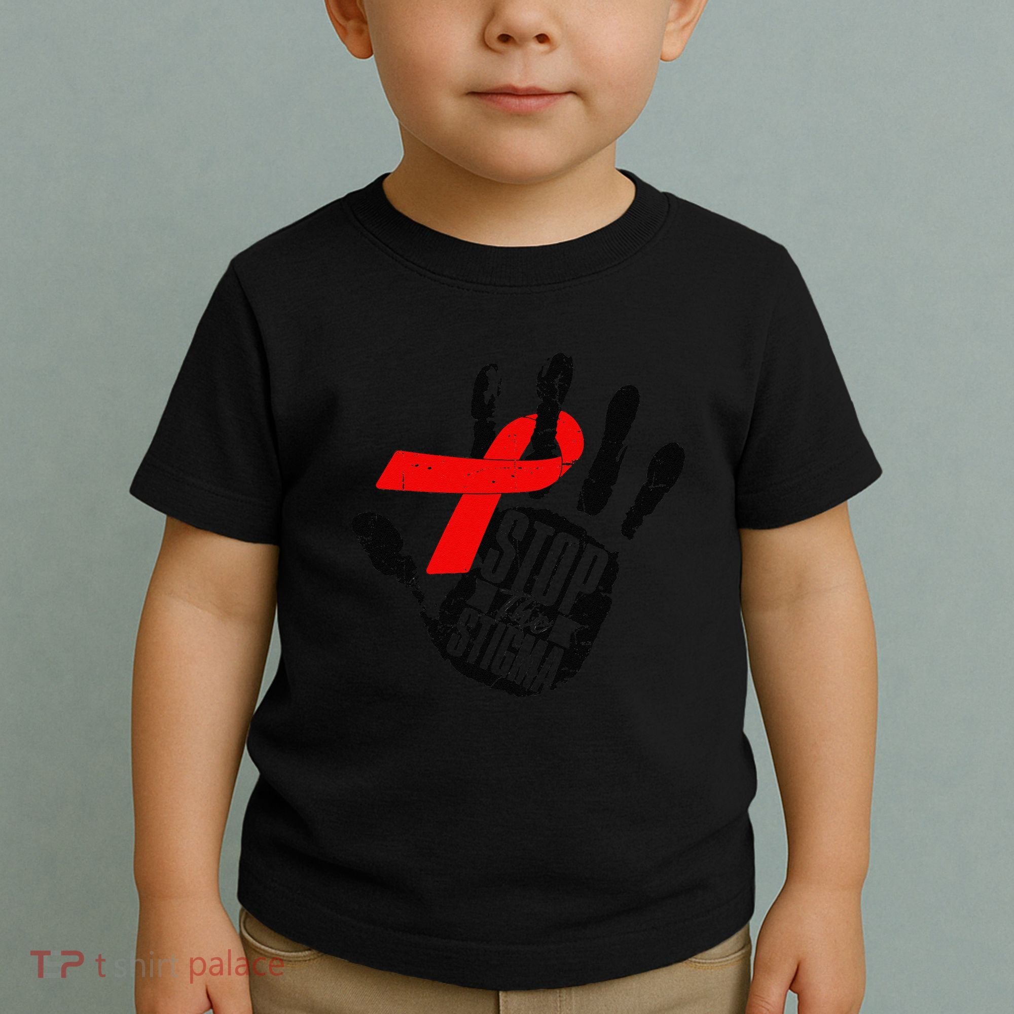 Stop Stigma Hiv Aids Awareness Month Handprint Red Ribbon Toddler T-Shirt