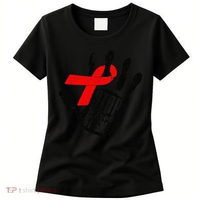 Stop Stigma Hiv Aids Awareness Month Handprint Red Ribbon Women's T-Shirt