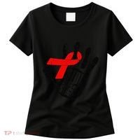 Stop Stigma Hiv Aids Awareness Month Handprint Red Ribbon Women's T-Shirt thumb 0