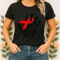 Stop Stigma Hiv Aids Awareness Month Handprint Red Ribbon Women's T-Shirt thumb 2