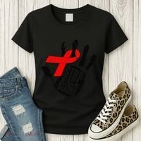 Stop Stigma Hiv Aids Awareness Month Handprint Red Ribbon Women's T-Shirt thumb 3