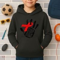Stop Stigma Hiv Aids Awareness Month Handprint Red Ribbon Kids Hoodie thumb 2