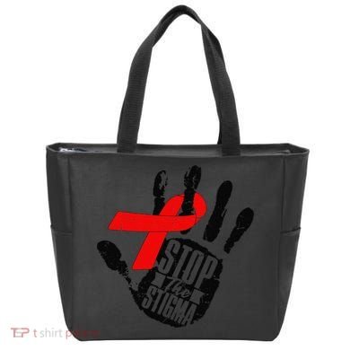 Stop Stigma Hiv Aids Awareness Month Handprint Red Ribbon Tote Bag