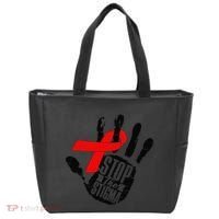 Stop Stigma Hiv Aids Awareness Month Handprint Red Ribbon Tote Bag thumb 0