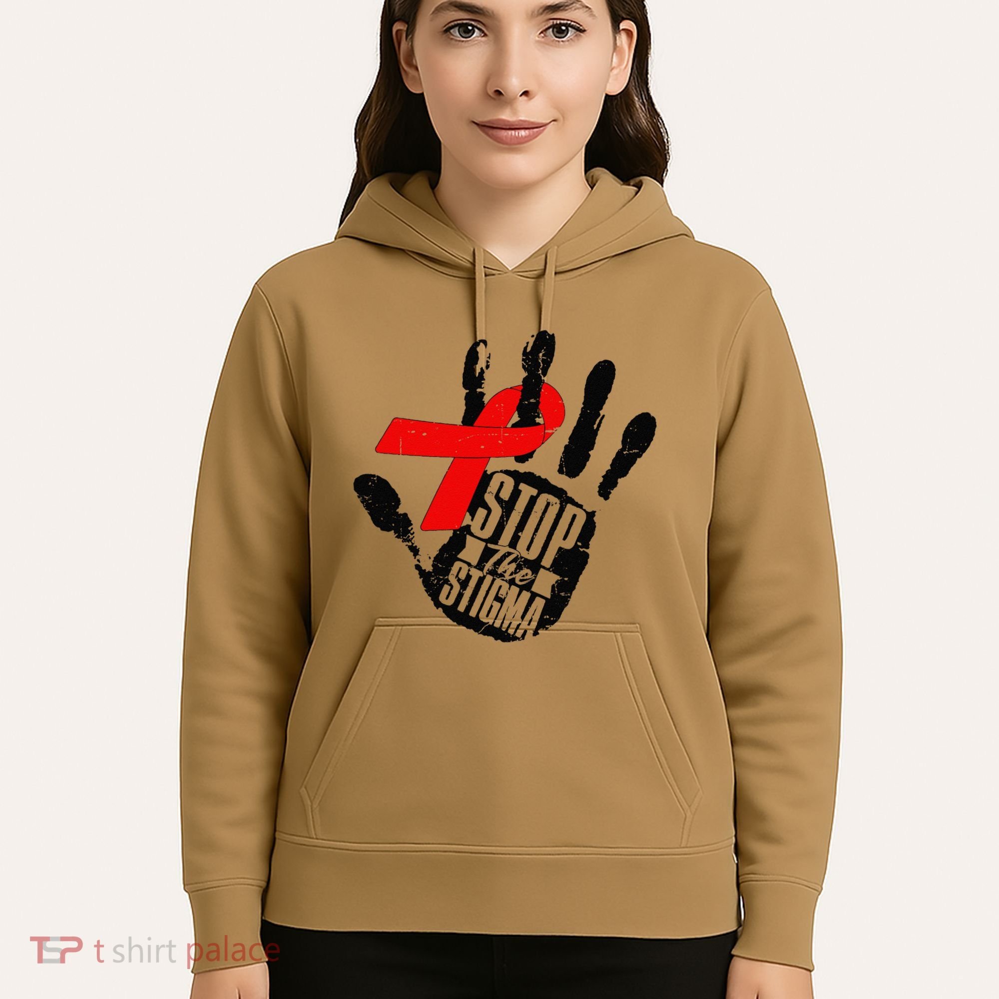 Stop Stigma Hiv Aids Awareness Month Handprint Red Ribbon Hoodie