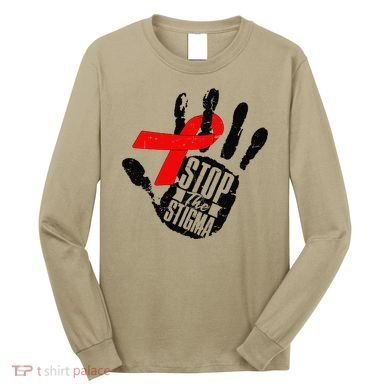Stop Stigma Hiv Aids Awareness Month Handprint Red Ribbon Long Sleeve Shirt