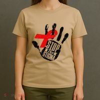 Stop Stigma Hiv Aids Awareness Month Handprint Red Ribbon T-Shirt thumb 4