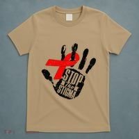 Stop Stigma Hiv Aids Awareness Month Handprint Red Ribbon T-Shirt thumb 5