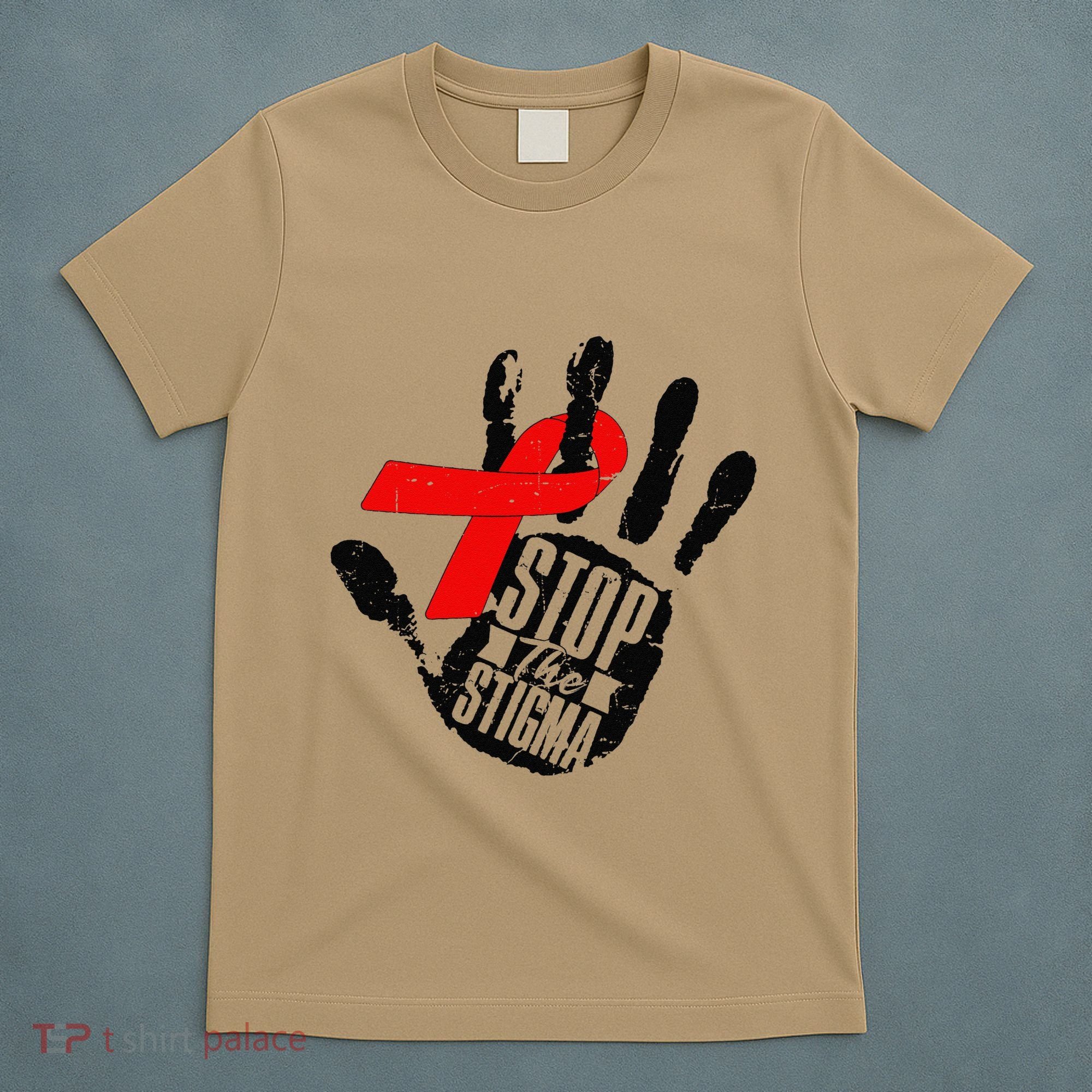 Stop Stigma Hiv Aids Awareness Month Handprint Red Ribbon T-Shirt