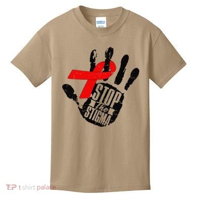 Stop Stigma Hiv Aids Awareness Month Handprint Red Ribbon Kids T-Shirt