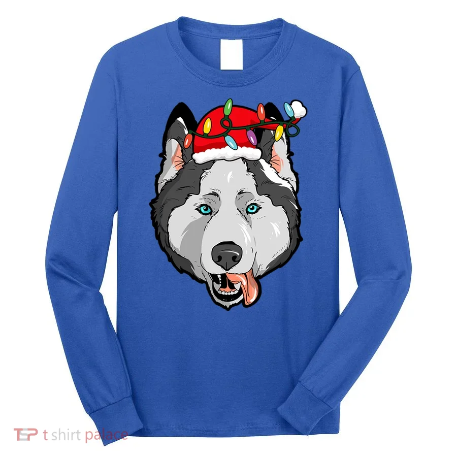 Santa Siberian Husky Light Christmas Gift Long Sleeve Shirt
